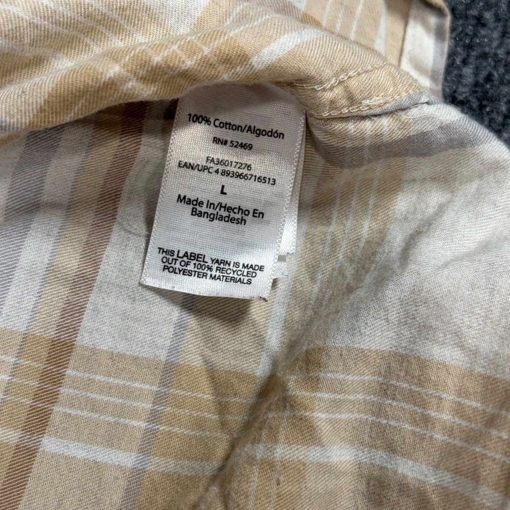 Free Assembly Mens Tan Plaid Long Sleeve Button Down Shirt Large Cotton - Picture 3 of 7